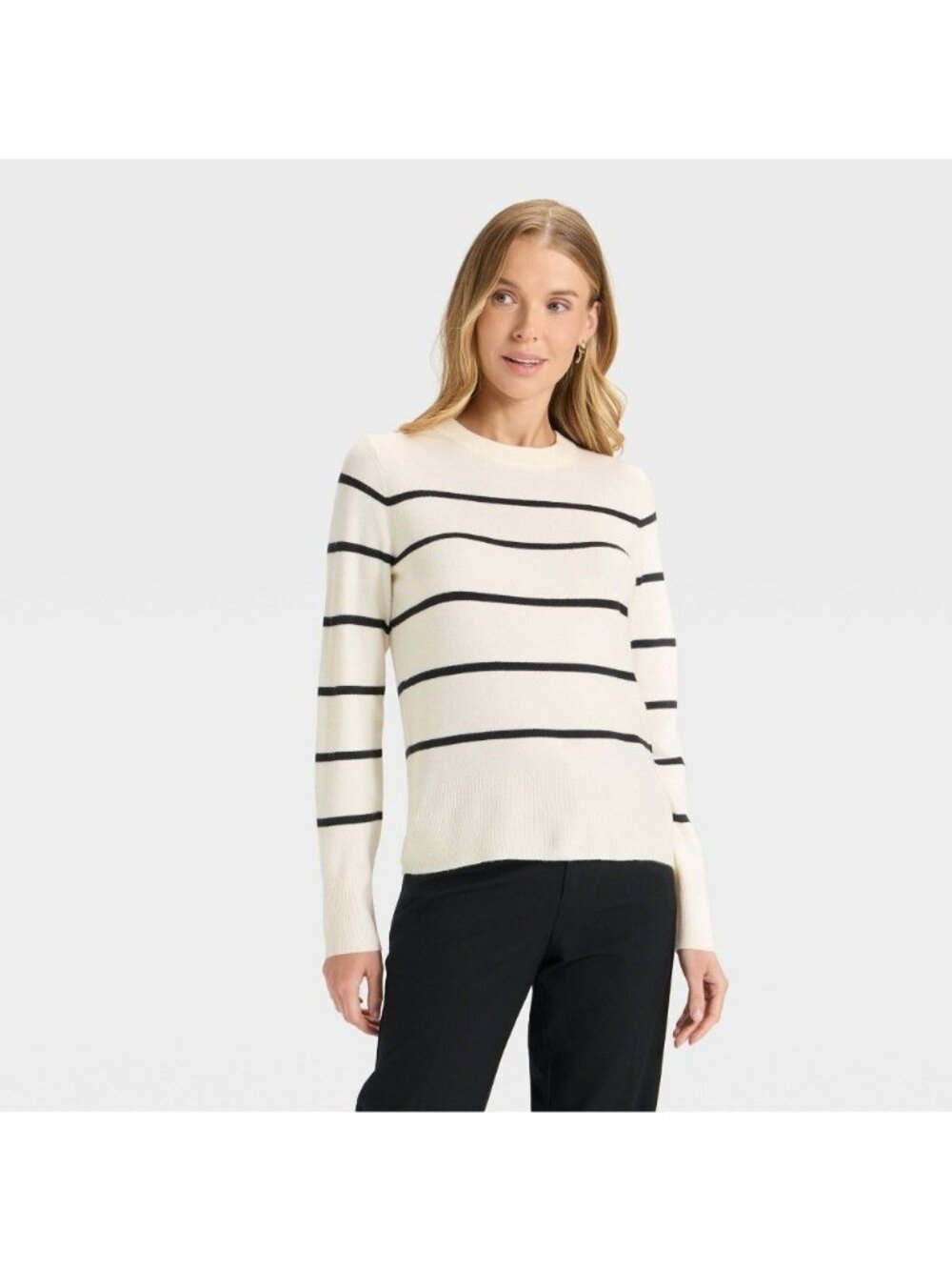 NWT Women's XS Slim Fit Cozy Knit Pullover Sweater - a New Day Cream/Black Strip